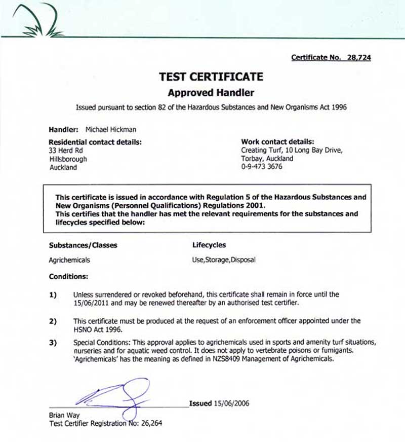 approved handler of herbicides and insecticides in landscape gardens