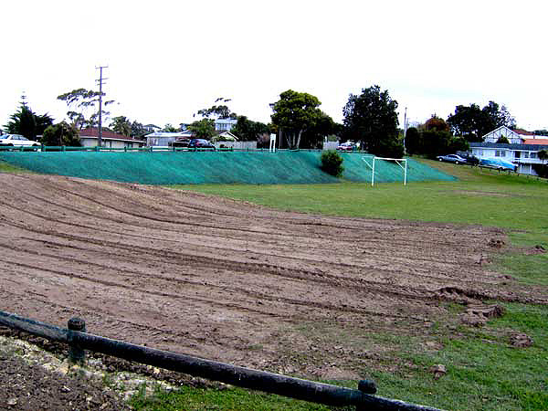 sports field bank after being hydroseeded